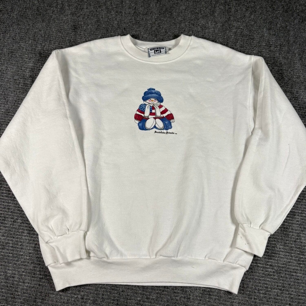 Vtg Lee Sweatshirt Unisex M White Excellent Snowflake Friends Snowman USA Made